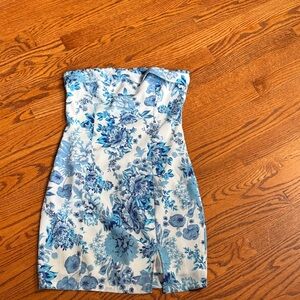 Blue Floral Strapless Dress